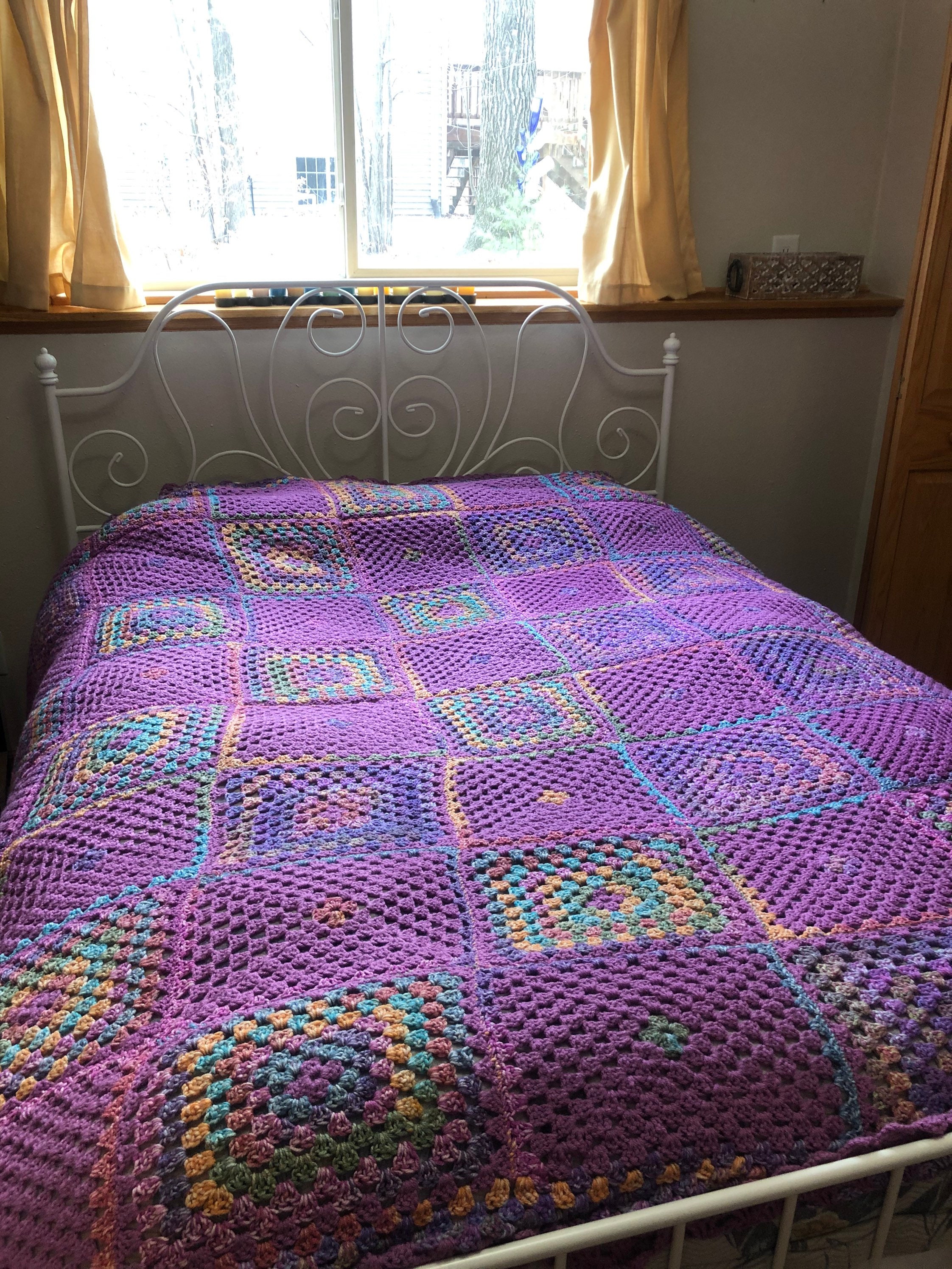 70s Inspired Purple Crochet Blanket Etsy