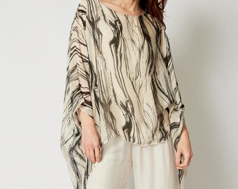 Italian Silk Brushstroke Pattern Flowing Top