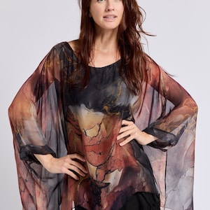 シャツ ブラウス Hand-Painted Silk-cotton Peony Shirt レディース