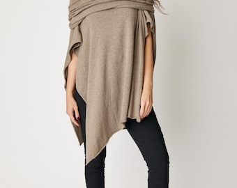 Schulterfreier Poncho - Damen weiches Strickoberteil, gemütlicher schicker Pullover Poncho, erhältlich in 2 Farben