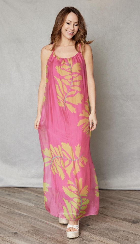 silk blend dress made in italy Bellambra/Made in Italy/lined tiered maxi dress Silk blend Sleeveless/white/ L