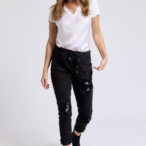 Sequin Star Italian Stretch Pant Black