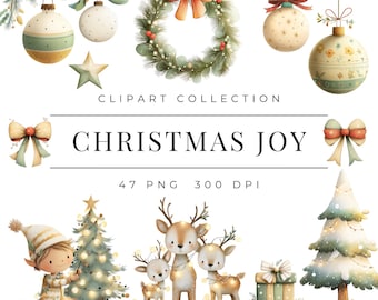 Whimsical Christmas Clipart Bundle, Christmas PNGs, Cute Christmas Clipart
