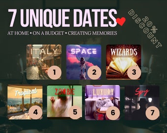 7 Unique Date Nights | At Home, Budget Friendly | Instant Download | Italy + Spy + Wizards + Tropical + Luxury + Zombie + Space Themes