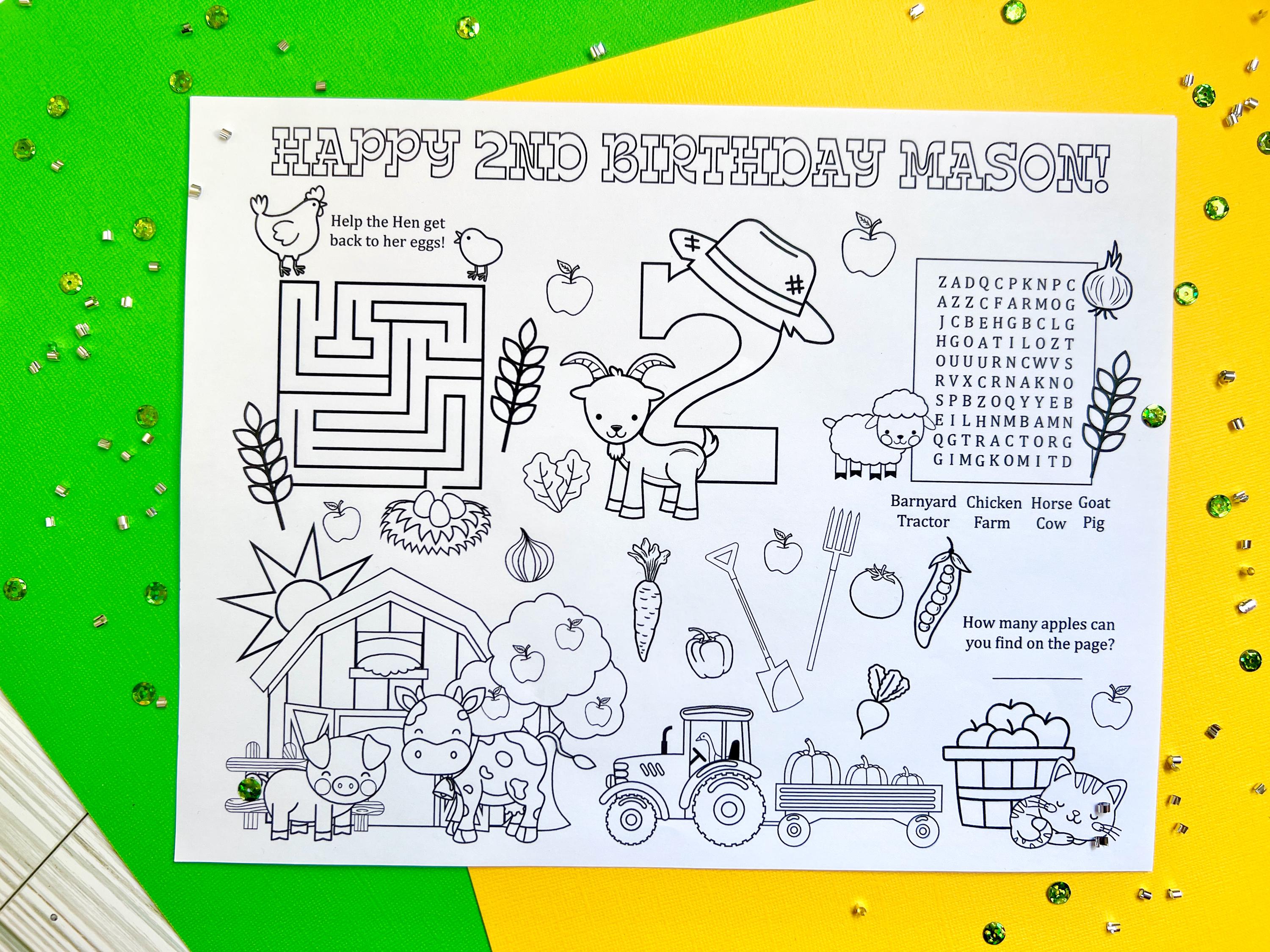 Barnyard Birthday Custom Activity Sheet | Farm Birthday Printable ...