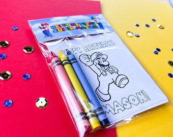 Super Mario Bros Coloring Party Favors  | Mario Birthday Coloring Pages | Mario Birthday Decorations | Custom Party Favors