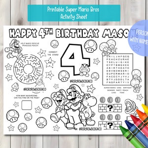 Super Mario Bros Custom Activity Sheet | Mario Birthday Printable Coloring Page | Custom Mario Birthday Favors | Custom Party Favors