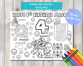 Super Mario Bros Custom Activity Sheet | Mario Birthday Printable Coloring Page | Custom Mario Birthday Favors | Custom Party Favors