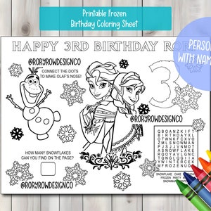 Frozen Birthday Custom Activity Sheet | Frozen Birthday Printable Coloring Page | Custom Frozen Birthday Favors | Custom Party Favors
