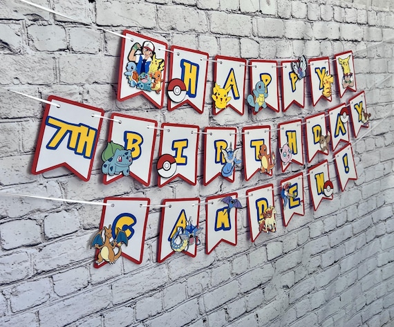 Pokemon Birthday Banner | Pikachu Birthday Decorations | Custom Happy Birthday Banner | Pikachu Birthday Party Banner