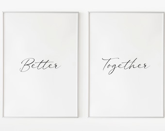 Arte de pared "Mejor juntos" / Juego de 2 imprimibles románticos / Decoración para dormitorio en pareja