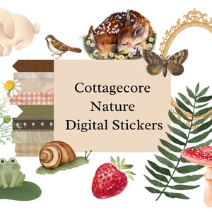 Nature Cottagecore digitala klistermärken för GoodNotes Procreate Planner Bullet Journal Journaling Digital direktnedladdning Digital Scrapbook