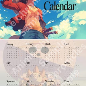 2025 One Piece Digital Calendar Bundle | Anime Luffy Zoro Sanji Printable Wall Art | Aesthetic Anime Calendar for iPad, Desktop, or Print
