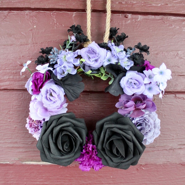 Floral Wreath | Flower Wreath | Small Wreath | Door Wreath | Flower Decor | Witch Decor | House Decor | Purple Decor | Black Flowers | Goth