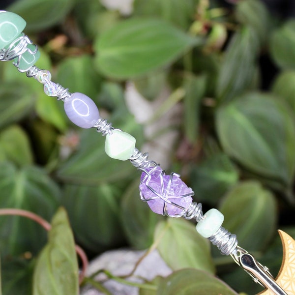 Green Aventurine Mushroom Angel Aura Amethyst Crystal Wand Clip | Mushroom Gifts | Cottagecore | Fairy Wand | Green Gifts | Purple Gifts