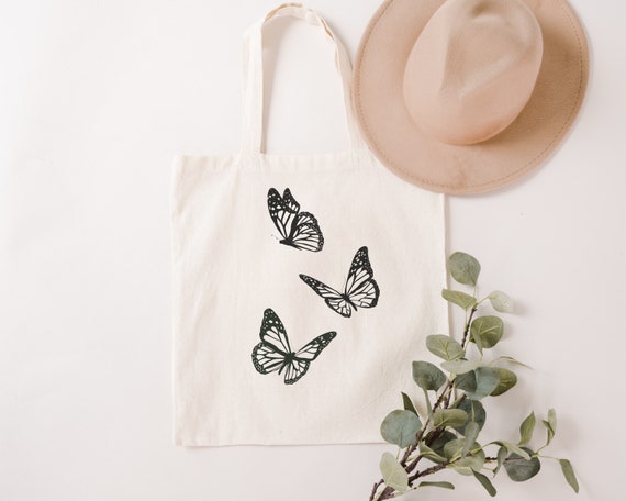 Butterfly tote bag lined canvas tote butterfly cute butterfly tote bag