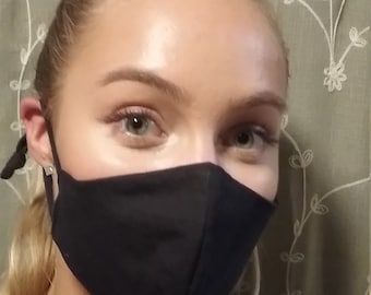 Adjustable Black Face Mask / Filter Pocket Option | Nose wire | Black