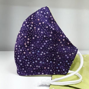 Cloth Face Mask | Filter Pocket | Nose wire | Adult Purple Batik PurpleDot wgreen dot
