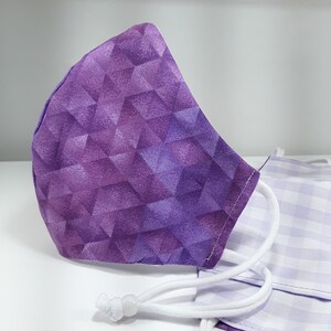 Cloth Face Mask | Filter Pocket | Nose wire | Adult Purple Batik Purple Triangles