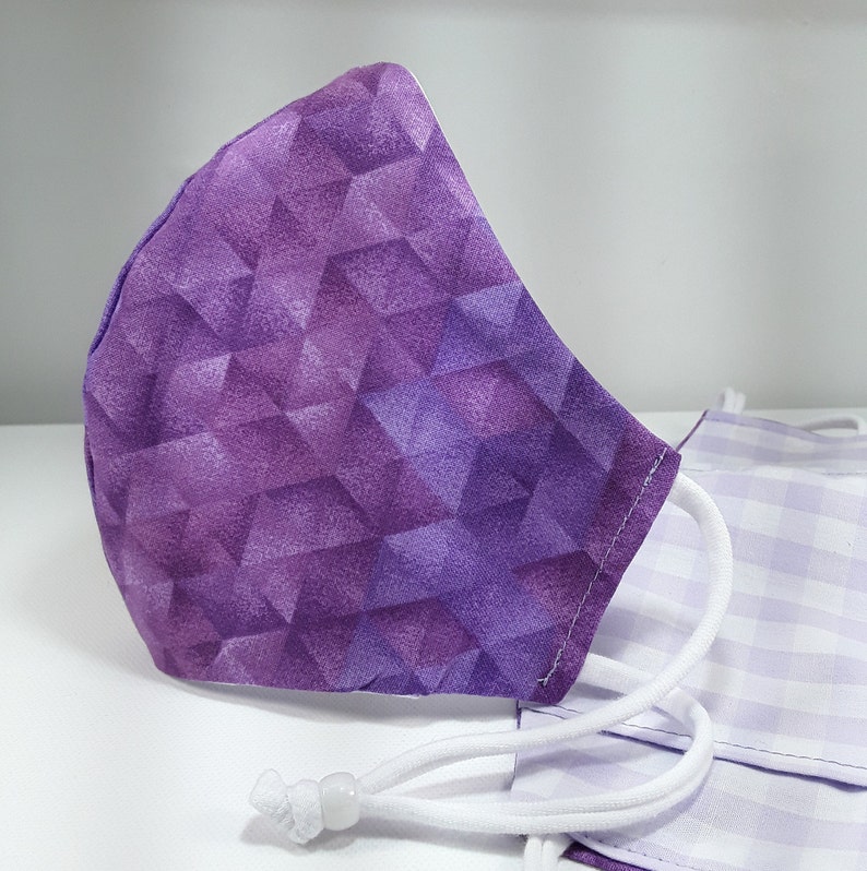 Cloth Face Mask | Filter Pocket | Nose wire | Adult Purple Batik Purple Triangles