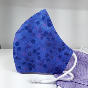 Cloth Face Mask | Filter Pocket | Nose wire | Adult Purple Batik Indigo & Dots