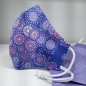 Cloth Face Mask | Filter Pocket | Nose wire | Adult Purple Batik Purple Circles