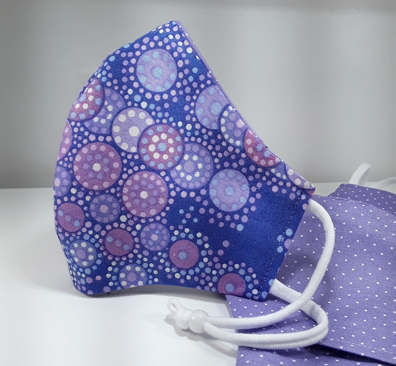 Cloth Face Mask | Filter Pocket | Nose wire | Adult Purple Batik Purple Circles