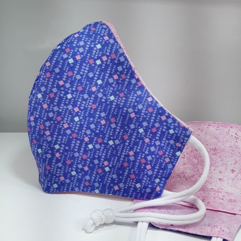 Cloth Face Mask | Filter Pocket | Nose wire | Adult Purple Batik Multi Color Diamonds