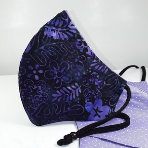 Cloth Face Mask | Filter Pocket | Nose wire | Adult Purple Batik Black purple blue
