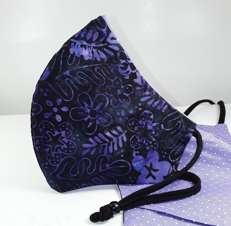 Cloth Face Mask | Filter Pocket | Nose wire | Adult Purple Batik Black purple blue