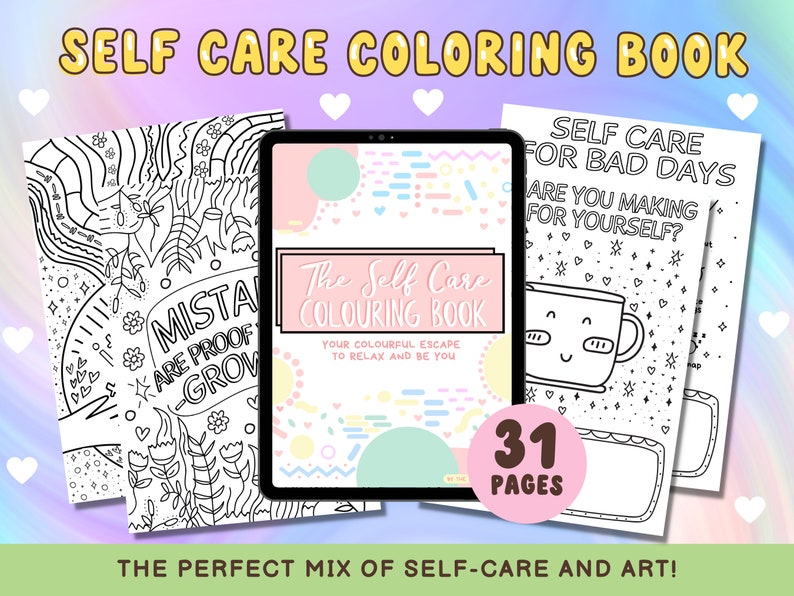 Self Care Coloring | Self Care Book, Mental Health Journal, Self Care Journal, Mental Health Coloring Pages,Digital Coloring Book for Adults 