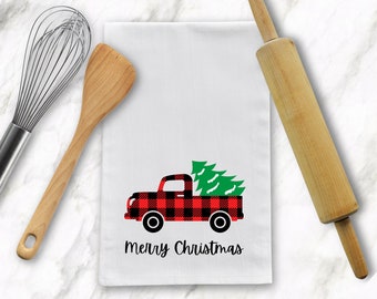 Merry Christmas Tea Towel, Humorous Kitchen Tea Towels, Kitchen Gift, Housewarming gift, Christmas Gift, Buffalo Plaid Towel