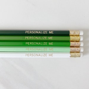 Personalized Pencils Gold Foil GREEN OMBTRE Engraved Custom For Kids, Teacher, Classroom