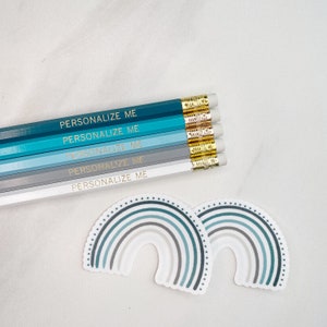 Gray Teal Custom Personalized Pencils Set of 5 Personalized Teacher Student Homeschooling Gift image 3