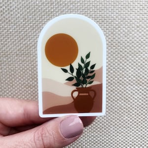Adesivos de plantas Boho Window Hills 2,75 x 1,80 pol. Dia das Mães | Adesivos de vinil | Adesivos para notebook