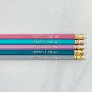 Teal Pink | Custom Personalized Pencils | Set of 5 | Personalized Teacher Student Homeschooling Christmas Gift