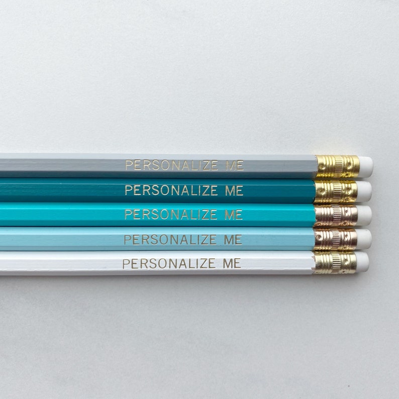 Gray Teal Custom Personalized Pencils Set of 5 Personalized Teacher Student Homeschooling Gift image 1