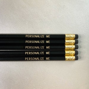 Personalized Pencils Gold Foil BLACK/BLACK ERASER Engraved Custom For Kids, Teacher, Classroom