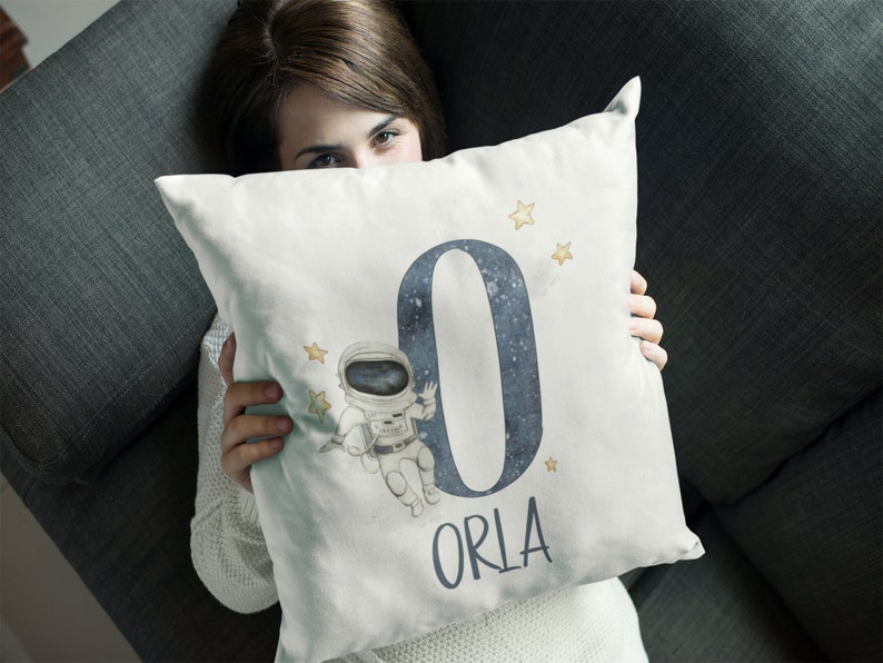 Children/'s Space Gift Alphabet Astronaut Pillow Personalised Space Girl Cushion