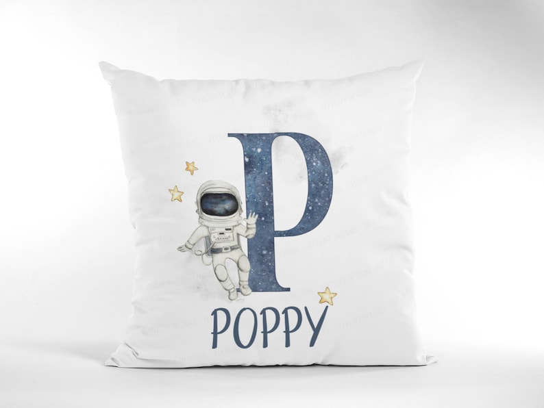 Children/'s Space Gift Alphabet Astronaut Pillow Personalised Space Girl Cushion