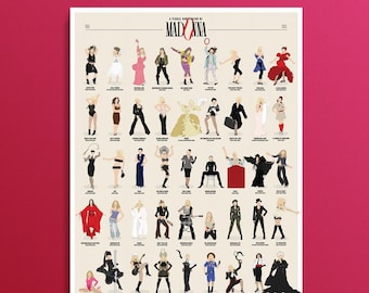 Madonna Illustrated Fashion Poster *UPDATED* - Celebration Tour - Pop Icon Art, Girl Power Gift, Minimalist - Queen of Pop - Feminist LGBTQ+