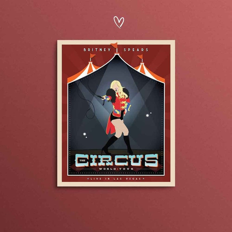 Britney Spears Circus World Tour Illustrated Poster Fun Pop Art Wall Art, Girl Power Gift, Minimalist Art Print Free Britney Godney image 1