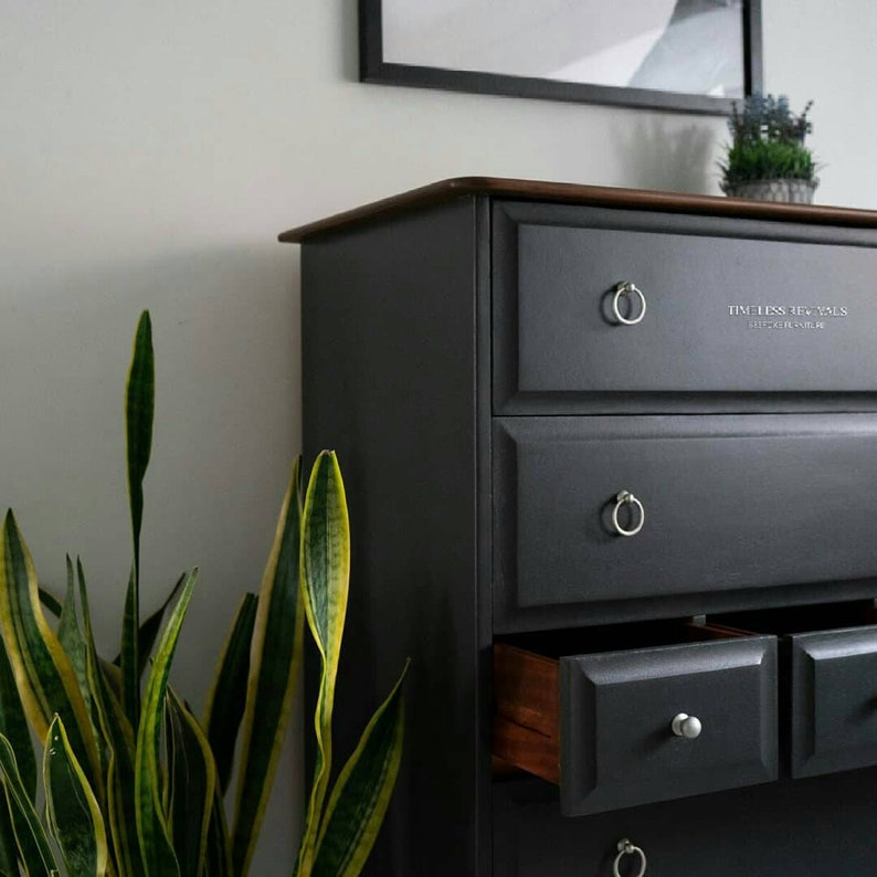 Vintage Dark Grey Chest of Drawers vintage Tallboy Drawers Etsy UK