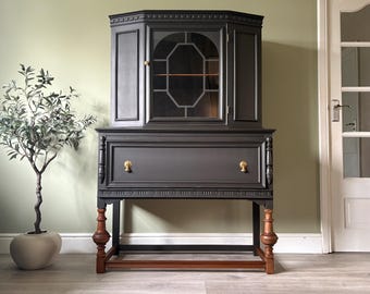 Jacobean-Inspired Drinks Cabinet | Hand-Painted “Coffee Bean” Vintage Gin Bar & Display Hutch