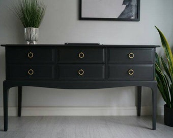 Upcycled Mid-Century Modern Sideboard: Lamp Black Painted Console Table