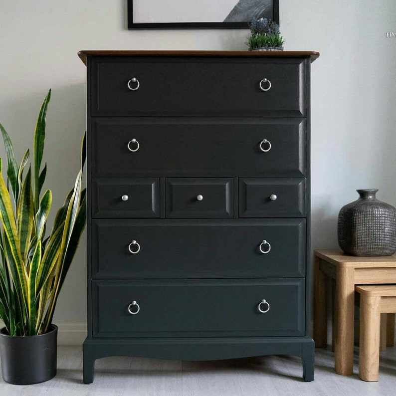 Vintage Dark Grey Chest of Drawers vintage Tallboy Drawers Etsy UK