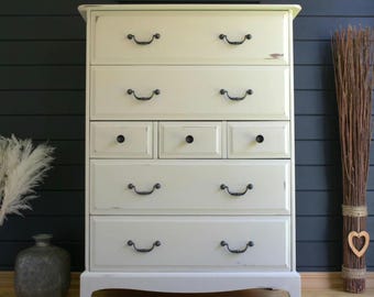 Vintage Stag Minstrel Tallboy: Solid Wood Chalk Paint Chest of Drawers