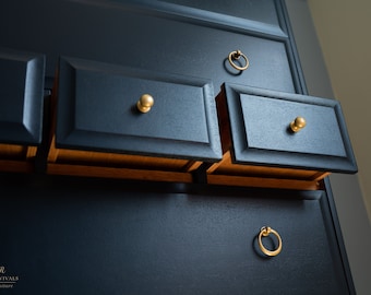 Refurbished Navy Blue Tallboy Dresser: Vintage Stag Minstrel Chest of Drawers