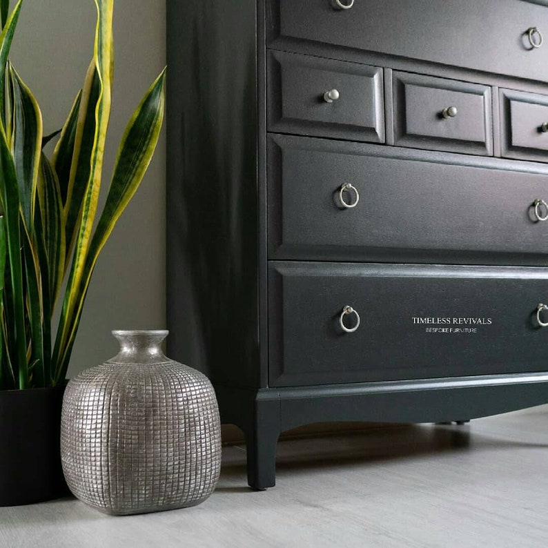 Vintage Dark Grey Chest of Drawers vintage Tallboy Drawers Etsy UK