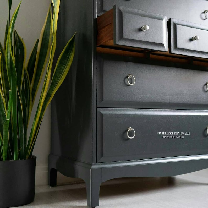 Vintage Dark Grey Chest of Drawers vintage Tallboy Drawers Etsy UK